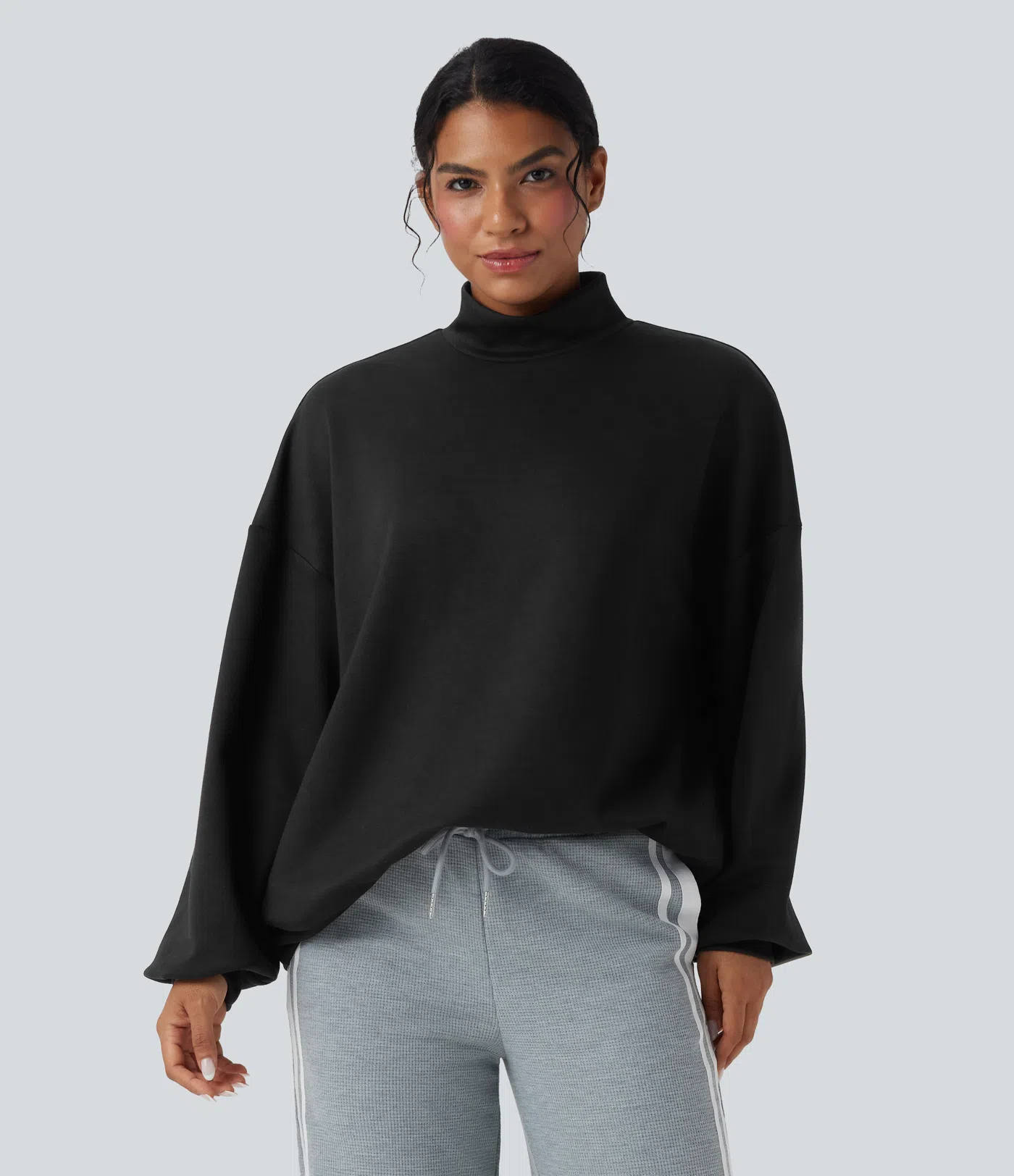 Mock-neck Relaxed Casual Sweatshirt with Pockets