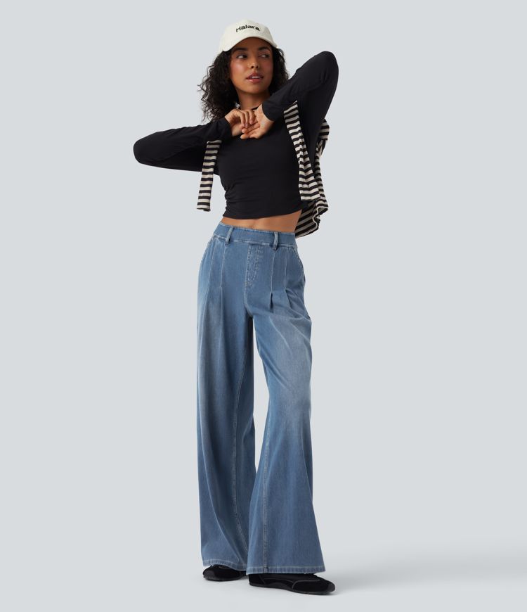 Halara Flex™ Mid Rise Wide Leg Casual Jeans with Pockets