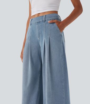 Halara Flex™ Mid Rise Wide Leg Casual Jeans with Pockets