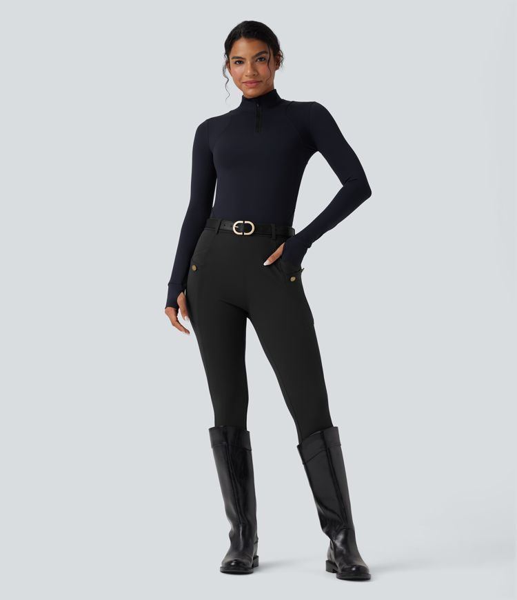 Šauras bikses augustu vidukli a kabatām