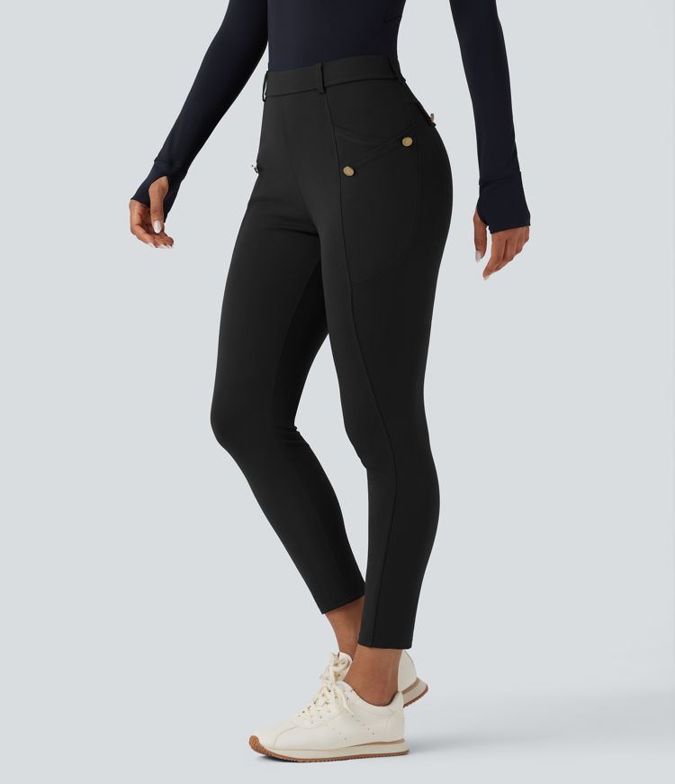 Šauras bikses augustu vidukli a kabatām