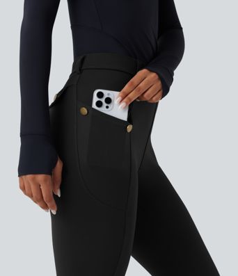 Šauras bikses augustu vidukli a kabatām