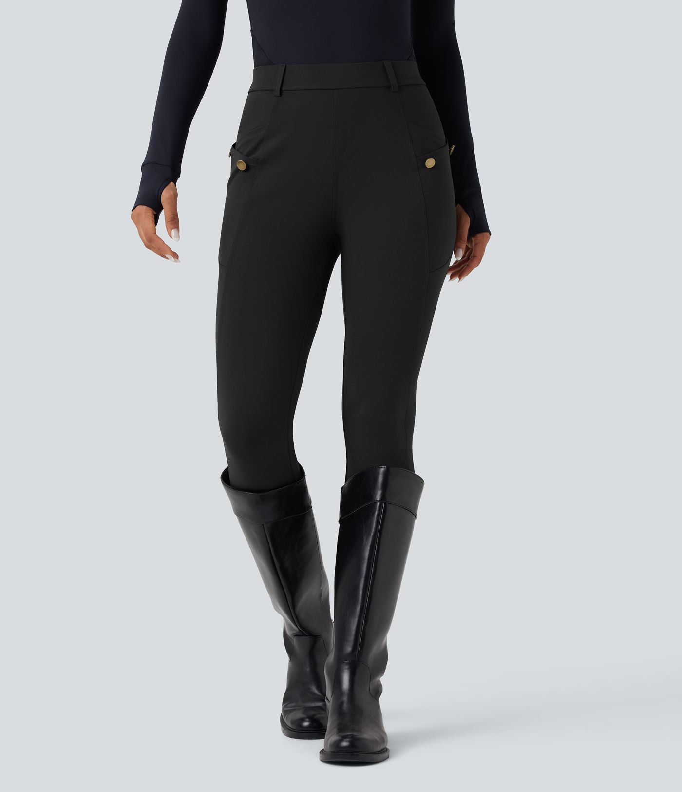 Šauras bikses augustu vidukli a kabatām