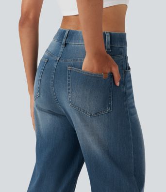 Halara Flex™ High Waisted Tummy Control Pockets Straight Leg Washed Casual Jeans Halara Flex™ High Waisted Tummy Control Pockets Straight Leg Washed Casual Jeans