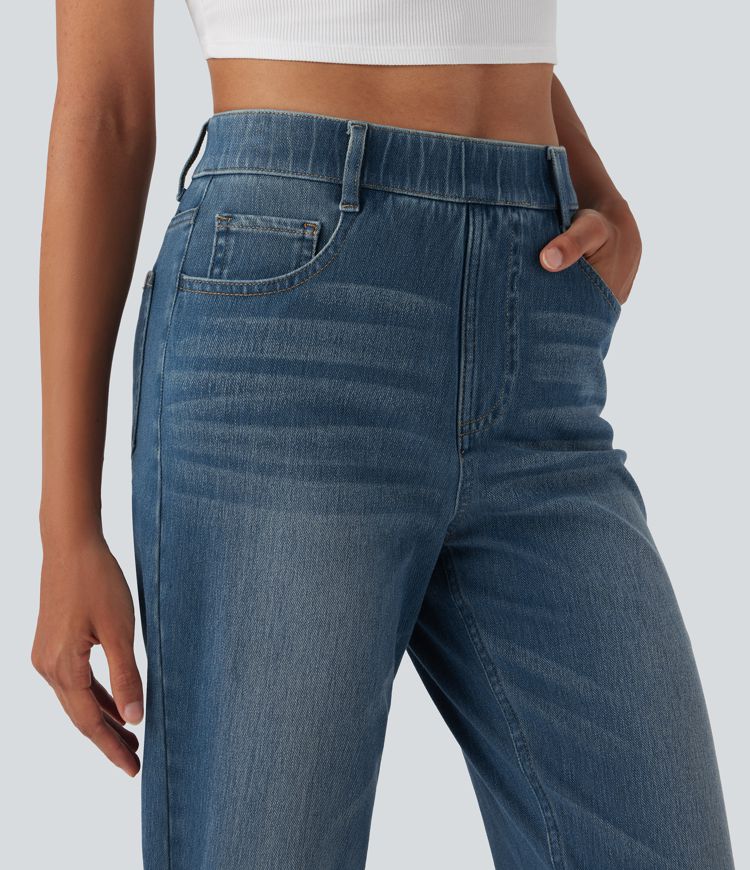 Halara Flex™ High Waisted Tummy Control Pockets Straight Leg Washed Casual Jeans Halara Flex™ High Waisted Tummy Control Pockets Straight Leg Washed Casual Jeans