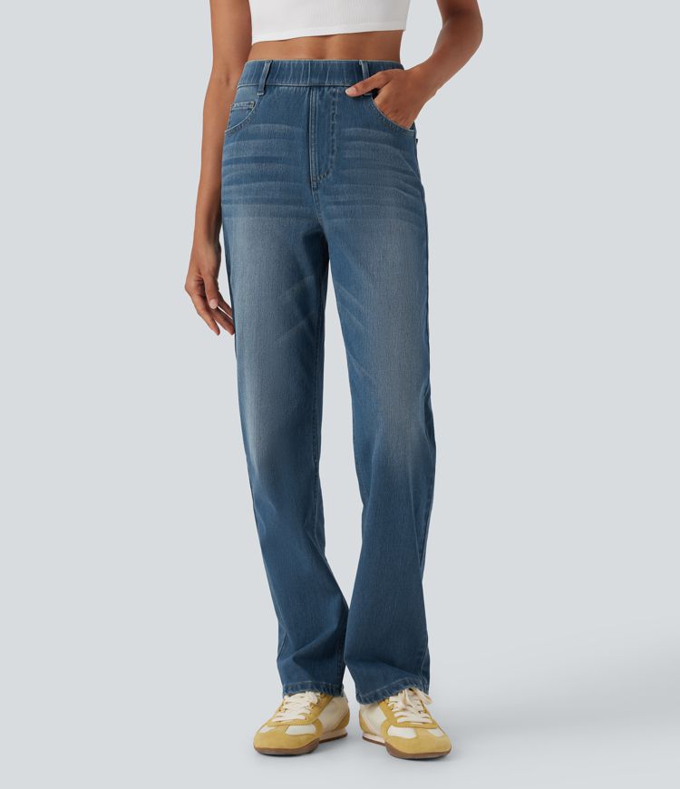 Halara Flex™ High Waisted Tummy Control Pockets Straight Leg Washed Casual Jeans Halara Flex™ High Waisted Tummy Control Pockets Straight Leg Washed Casual Jeans