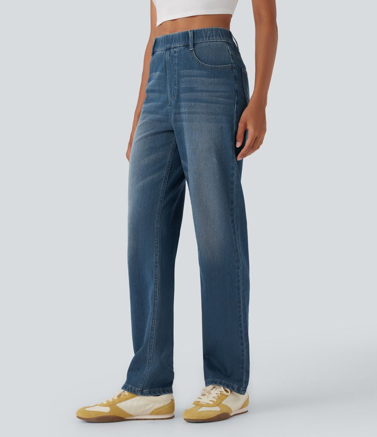 Halara Flex™ High Waisted Tummy Control Pockets Straight Leg Washed Casual Jeans Halara Flex™ High Waisted Tummy Control Pockets Straight Leg Washed Casual Jeans