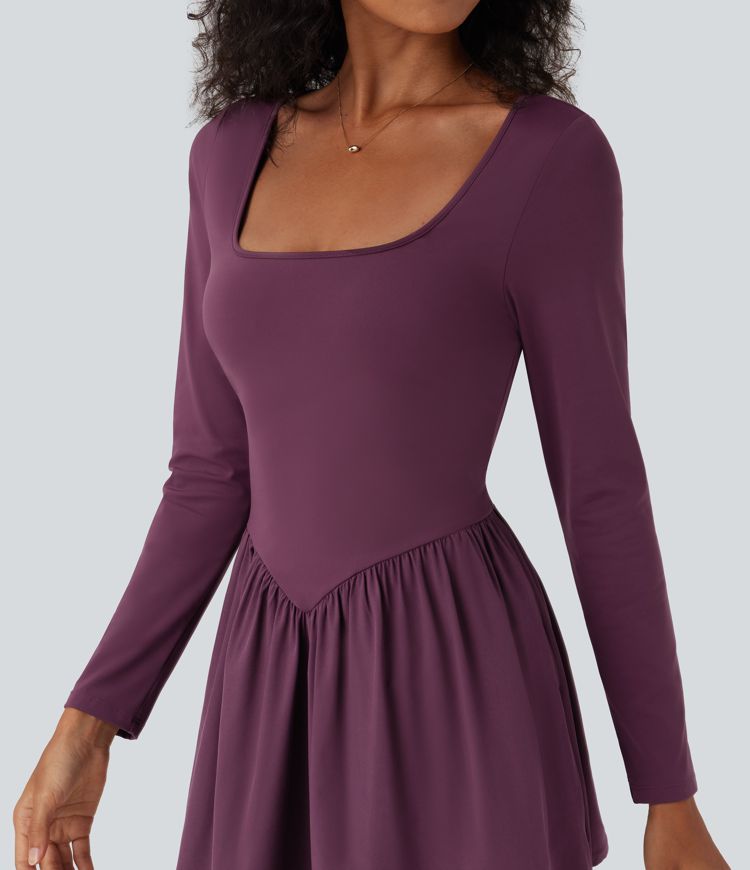 Robe mini casual Breezeful™ col carré manches longues séchage rapide avec poches