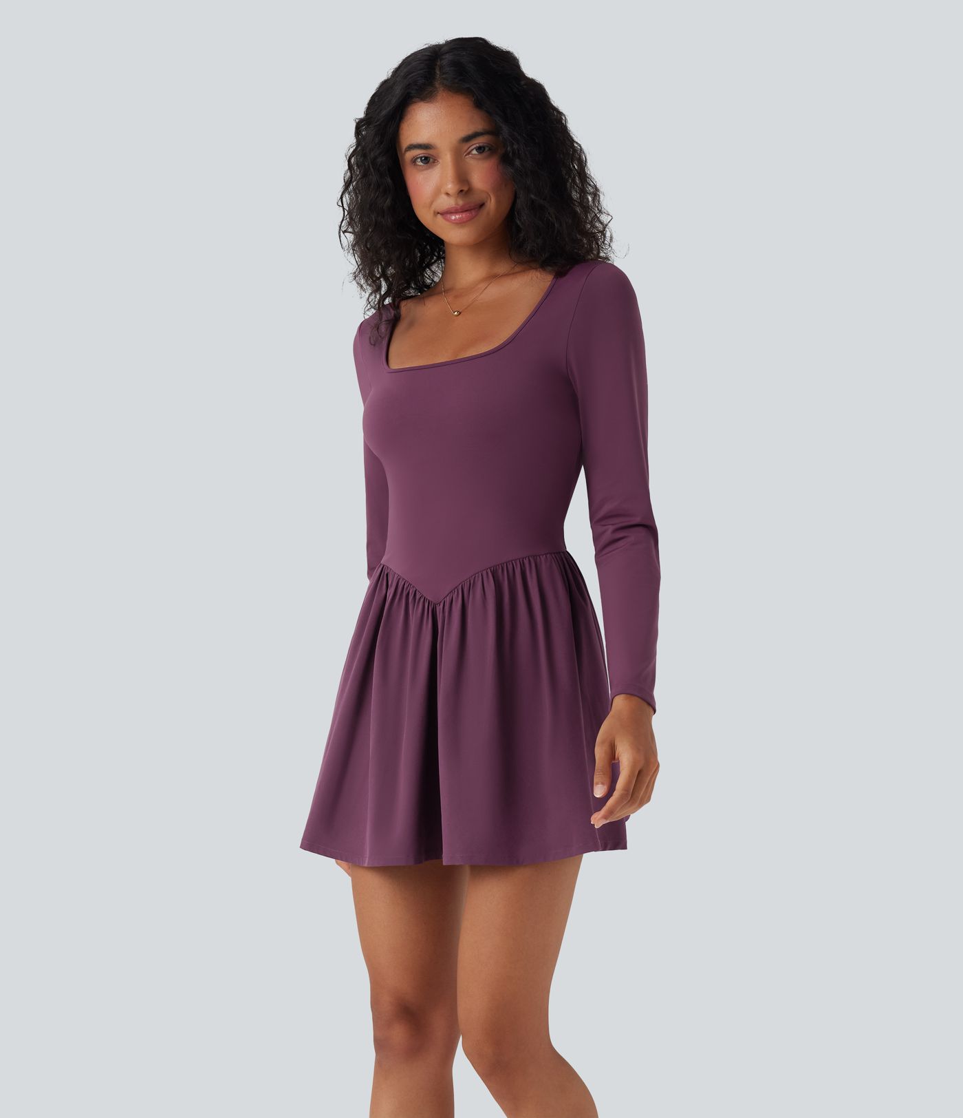 Robe mini casual Breezeful™ col carré manches longues séchage rapide avec poches