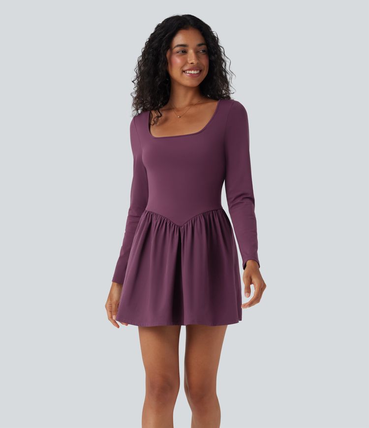 Robe mini casual Breezeful™ col carré manches longues séchage rapide avec poches