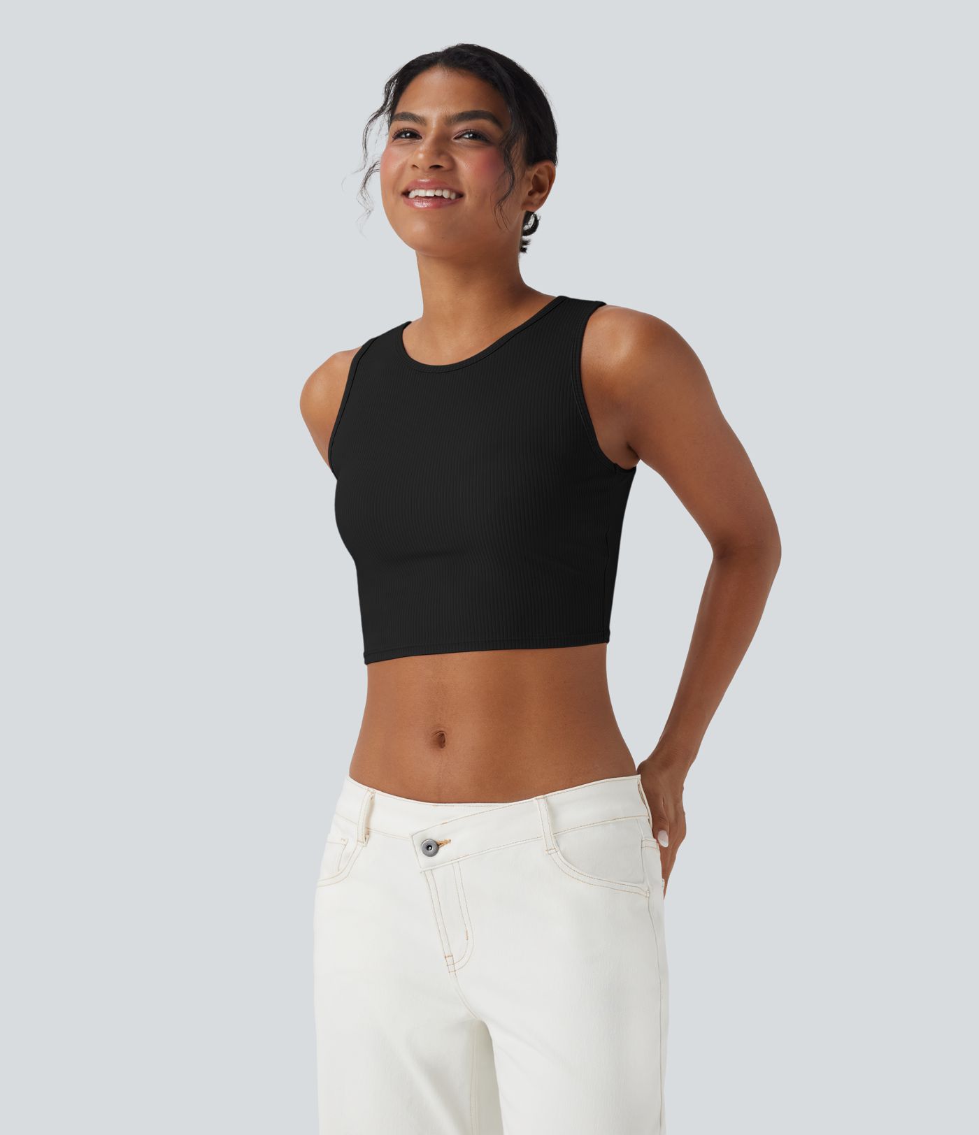 Ribbed Knit Ultra-slim Cropped Casual Tank Top