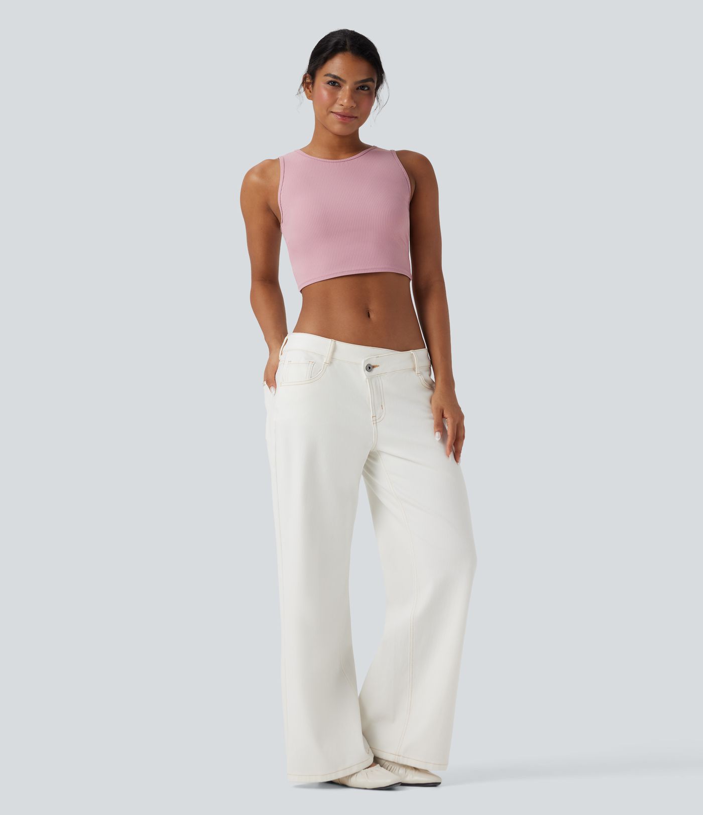 Ribbed Knit Ultra-slim Cropped Capri Casual Tank Vest Top