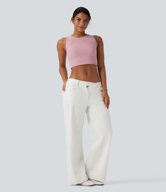 Ribbed Knit Ultra-slim Cropped Capri Casual Tank Vest Top