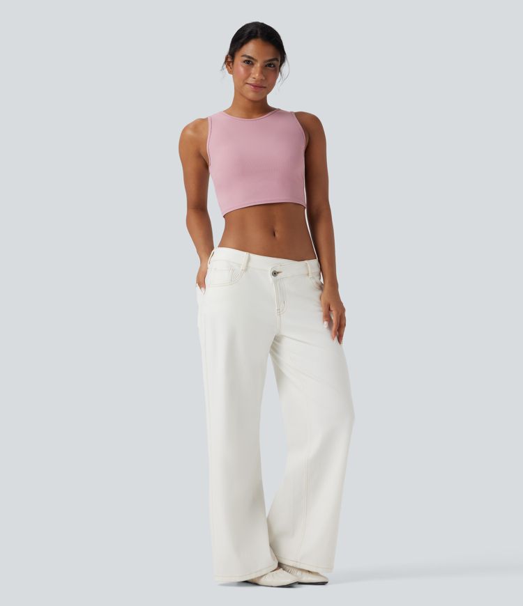 Ribbed Knit Ultra-slim Cropped Capri Casual Tank Vest Top