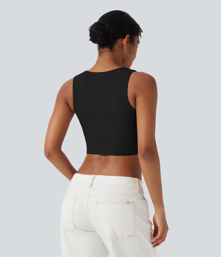 Ribbed Knit Ultra-slim Cropped Casual Tank Top