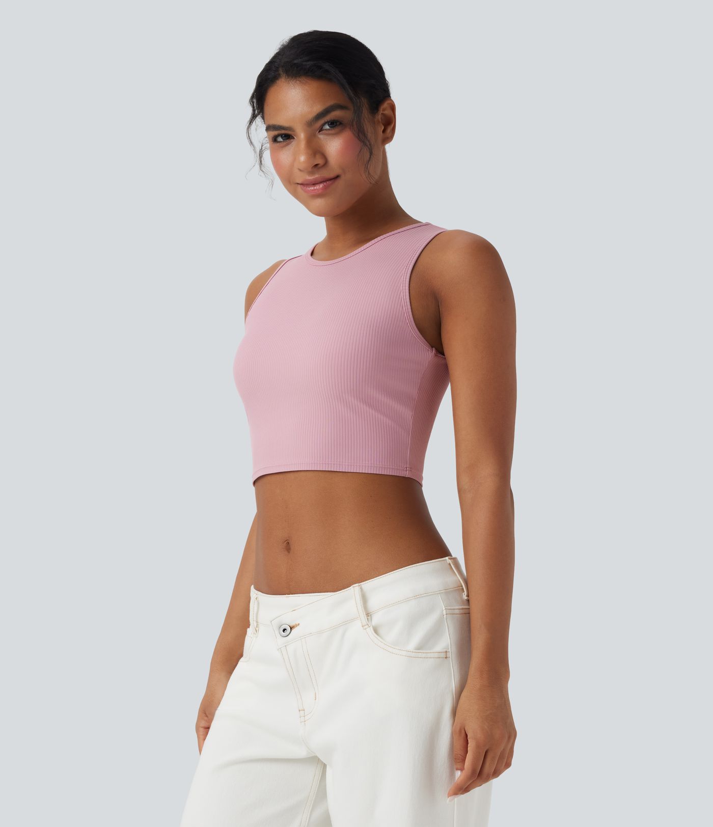 Ribbed Knit Ultra-slim Cropped Capri Casual Tank Vest Top