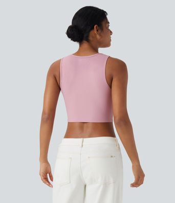 Ribbed Knit Ultra-slim Cropped Capri Casual Tank Vest Top