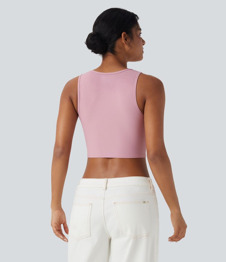 Ribbed Knit Ultra-slim Cropped Capri Casual Tank Vest Top