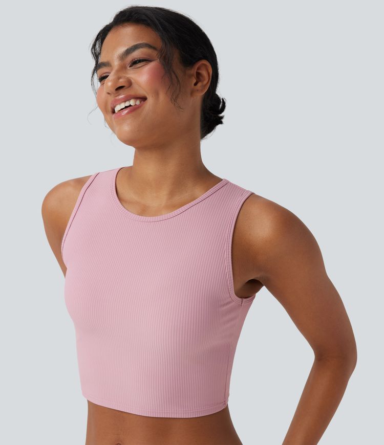 Ribbed Knit Ultra-slim Cropped Casual Tank Top