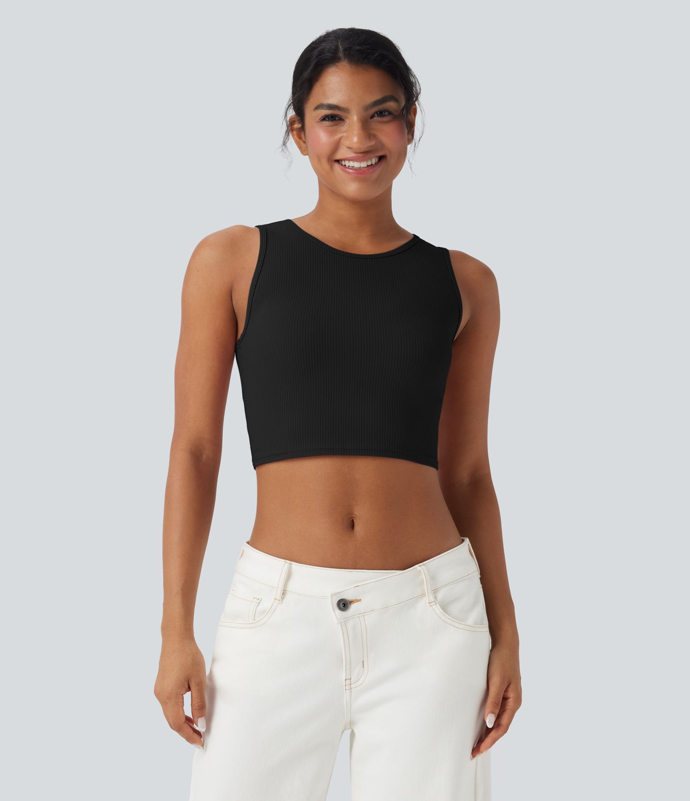 Ribbed Knit Ultra-slim Cropped Casual Tank Top