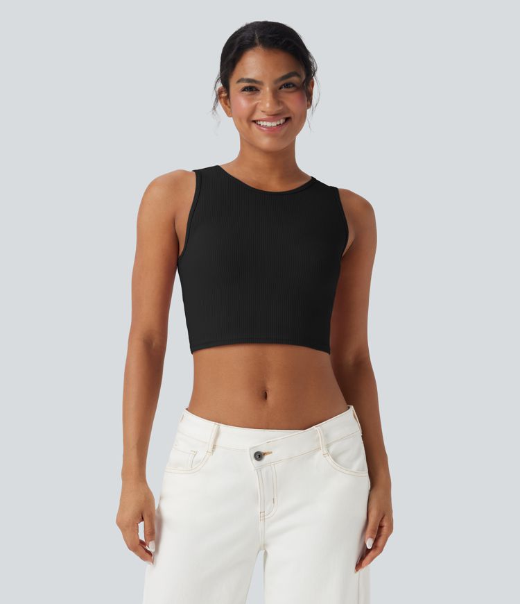 Ribbed Knit Ultra-slim Cropped Casual Tank Top