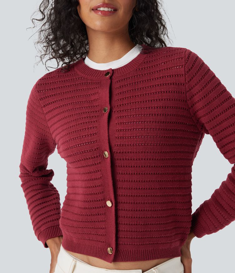 Suéter de cuello redondo para oficina de  manga larga y punto tipo cárdigan