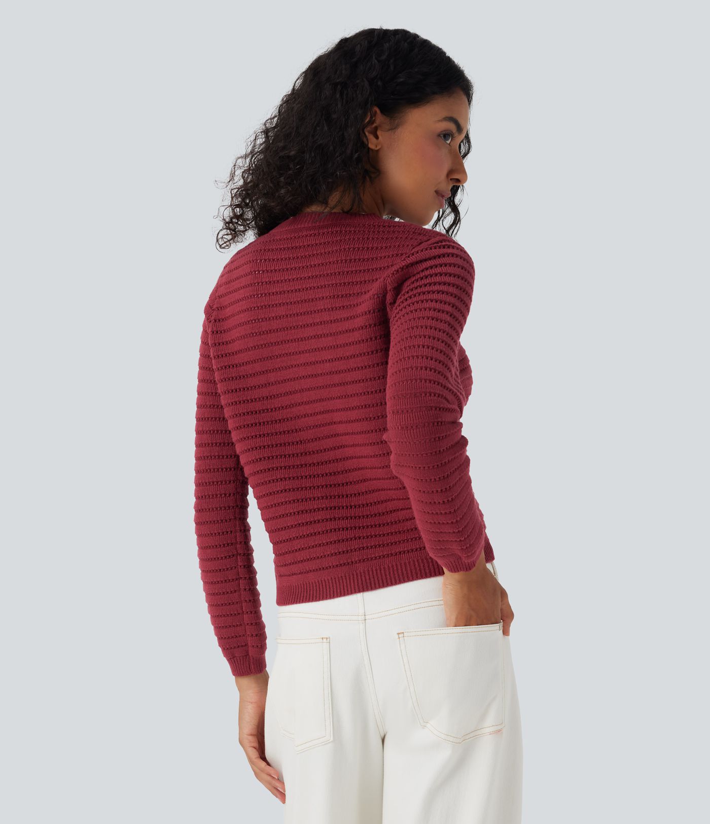 Suéter de cuello redondo para oficina de  manga larga y punto tipo cárdigan