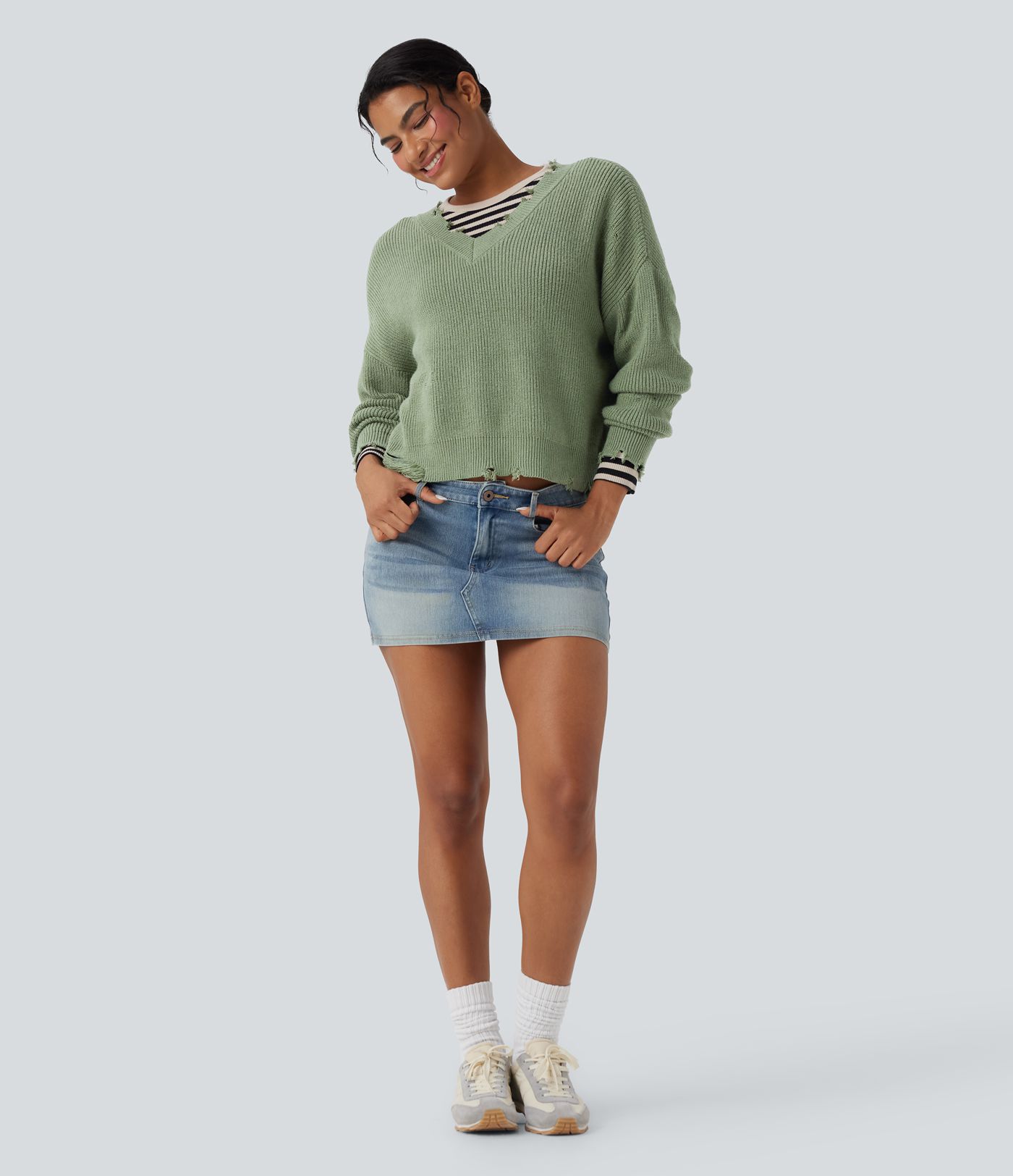 V-neck Distressed Casual Jumper