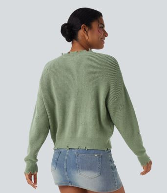 V-neck Distressed Casual Jumper