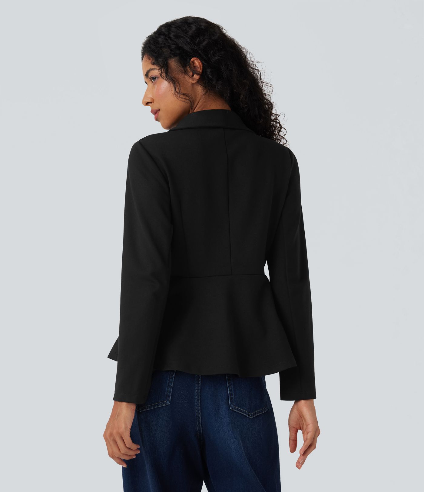 Blazer de Trabalho com Gola Xale e Mangas Compridas