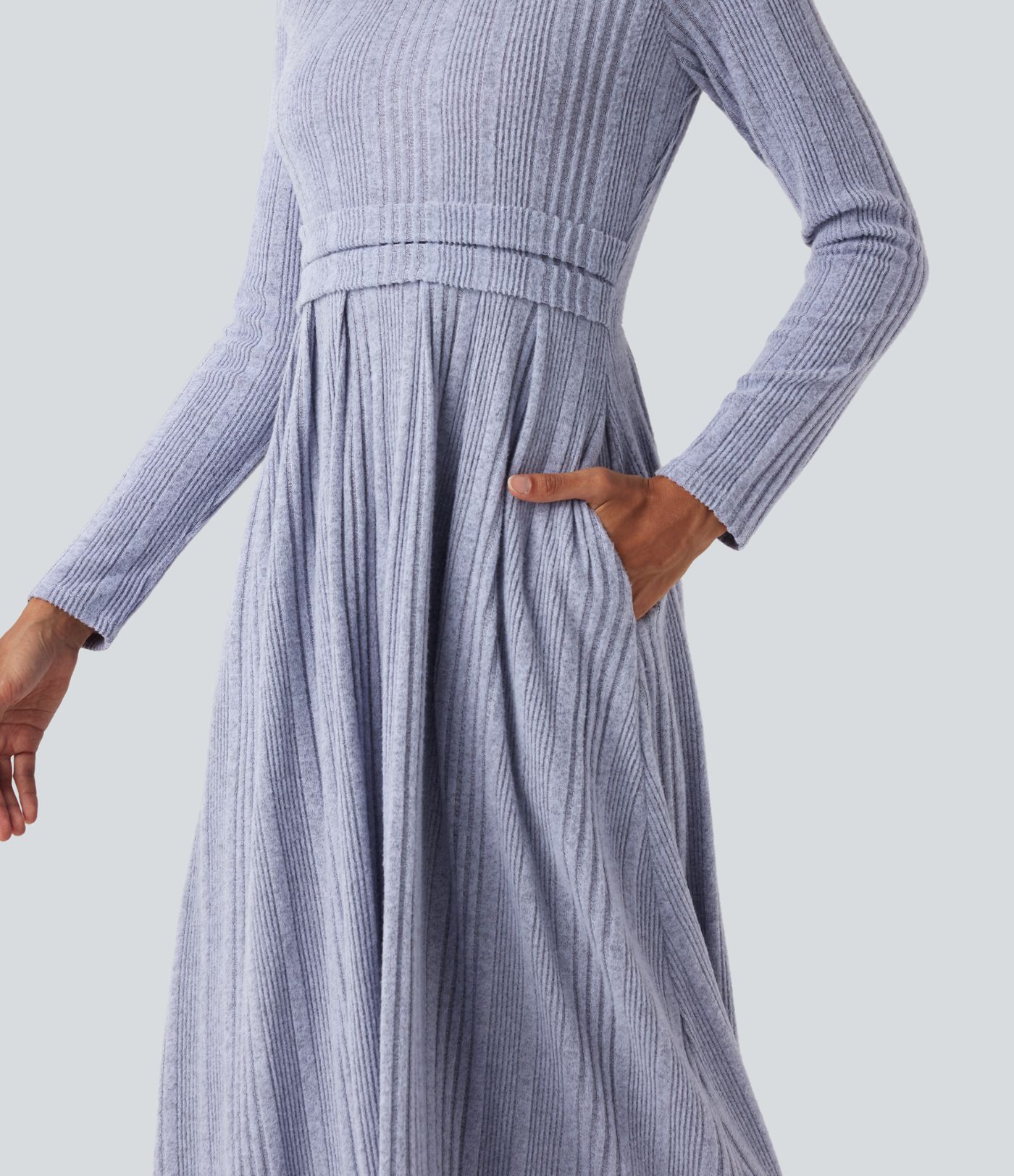 Round Neck Long Sleeve Flare Maxi Casual Dress