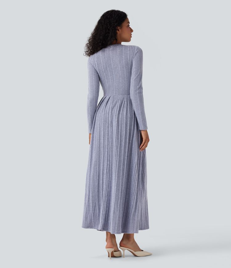Round Neck Long Sleeve Flare Maxi Casual Dress