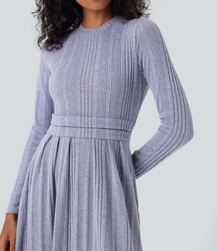 Round Neck Long Sleeve Flare Maxi Casual Dress