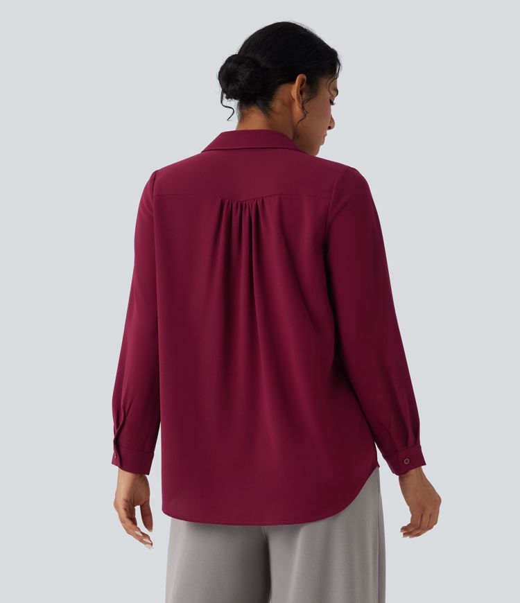 V Neck Long Sleeve Work Shirt with Pockets