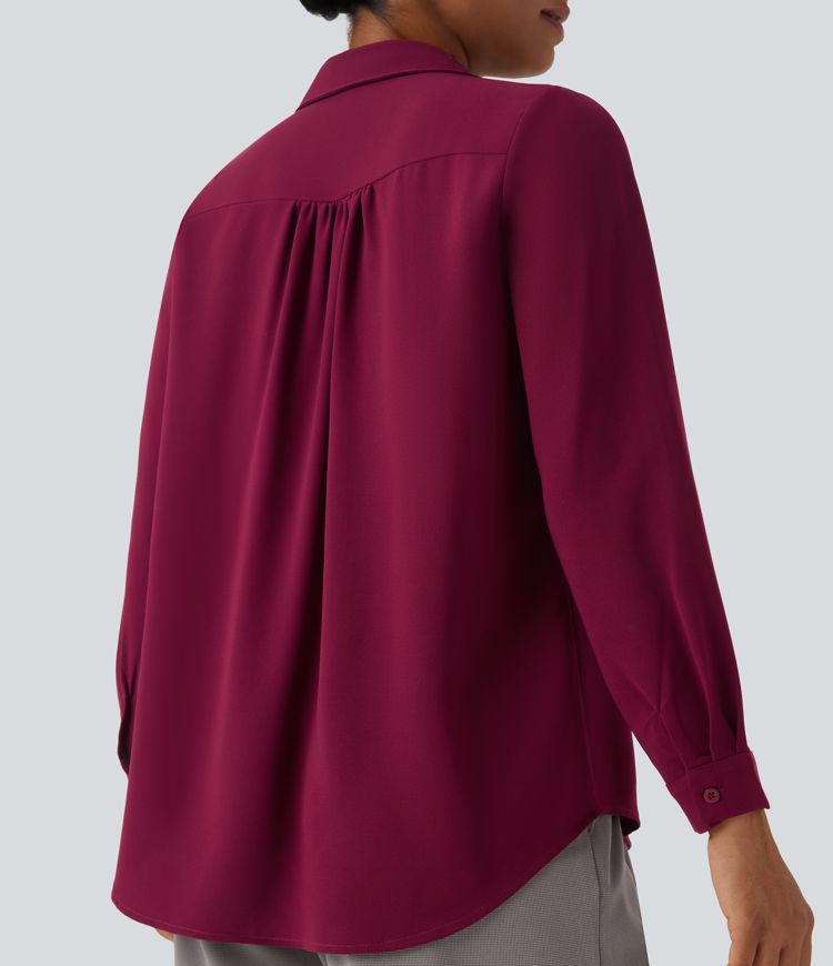 V Neck Long Sleeve Work Shirt with Pockets