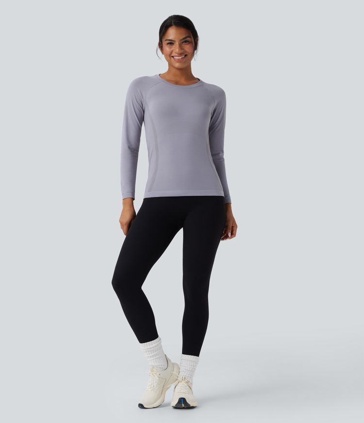 Seamless Flow Round Neck Raglan Long Sleeve Workout Sports Top