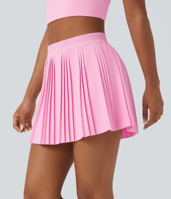 High Waisted 2-in-1 Pleated Mini Quick Dry Tennis Skirt with Pockets