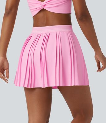 High Waisted 2-in-1 Pleated Mini Quick Dry Tennis Skirt with Pockets