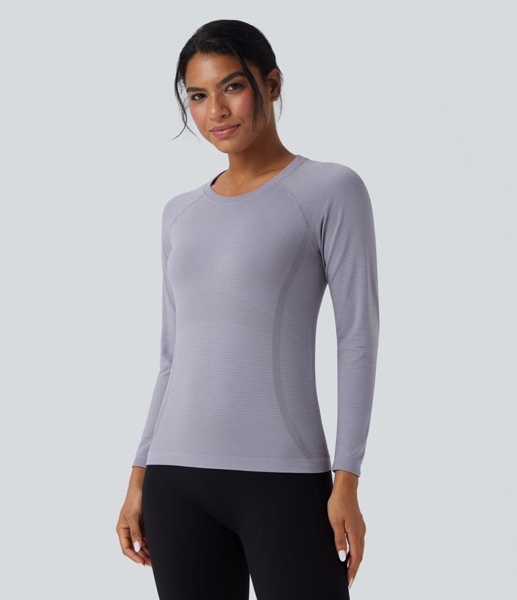 Seamless Flow Round Neck Raglan Long Sleeve Workout Sports Top