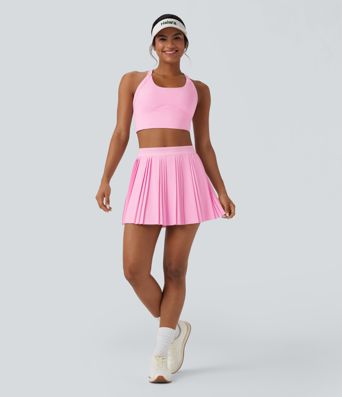 High Waisted 2-in-1 Pleated Mini Quick Dry Tennis Skirt with Pockets