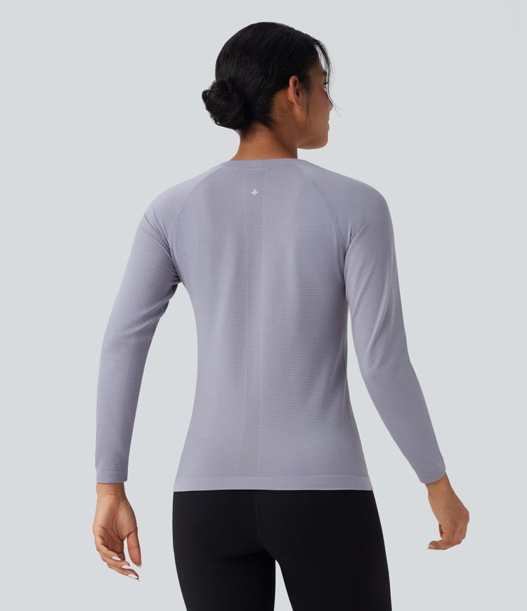 Seamless Flow Round Neck Raglan Long Sleeve Workout Sports Top