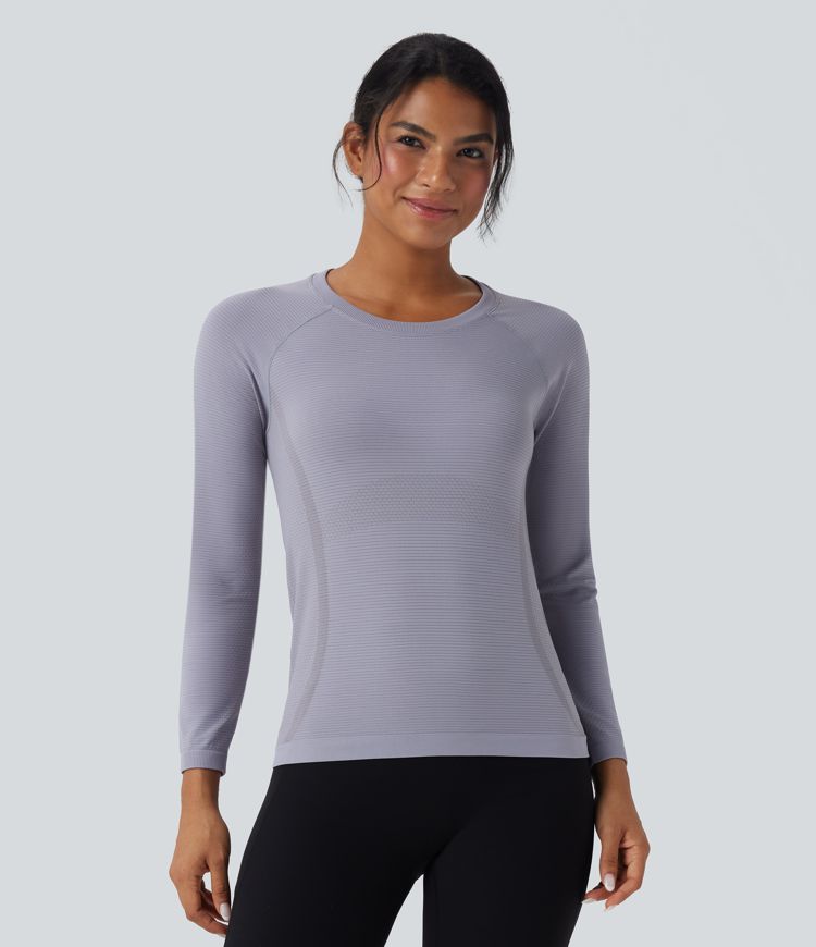 Seamless Flow Round Neck Raglan Long Sleeve Workout Sports Top