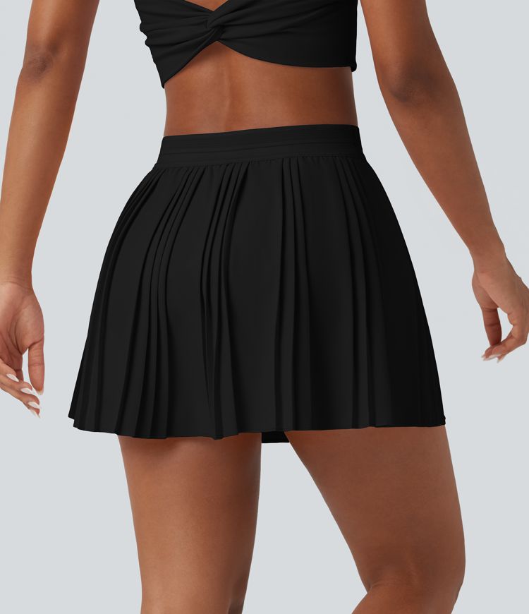 High Waisted 2-in-1 Pleated Mini Quick Dry Tennis Skirt with Pockets