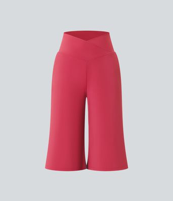 SoftlyZero™ Airy Crossover High Waisted Wide Leg Cool Touch Yoga Pedal Pusher Pants with Pockets