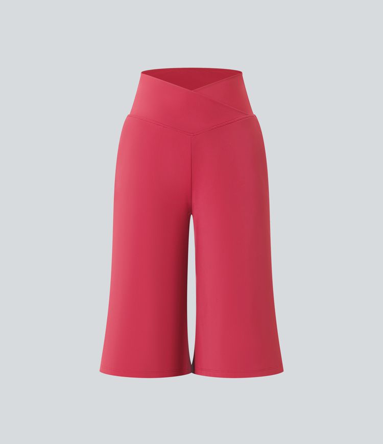 SoftlyZero™ Airy Crossover High Waisted Wide Leg Cool Touch Yoga Pedal Pusher Pants with Pockets