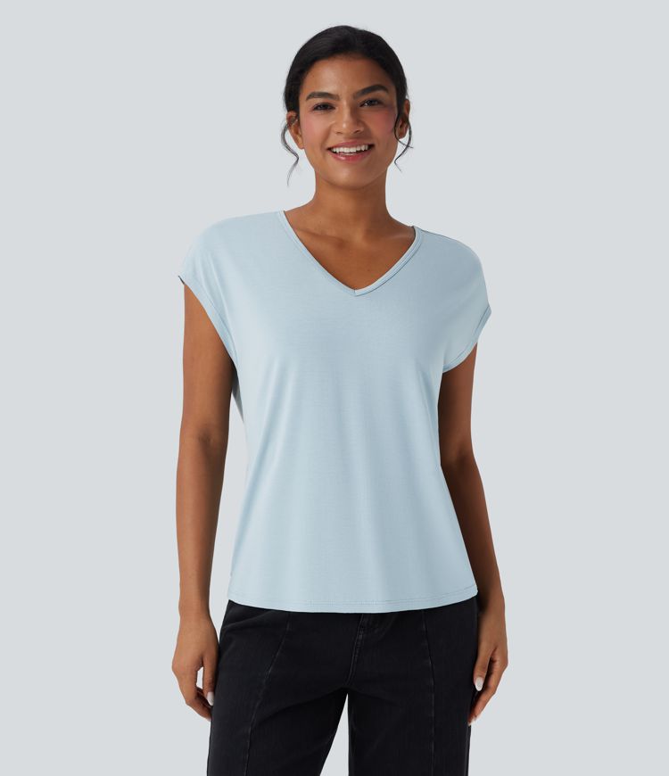 Lässiges Kurzarm-T-Shirt mit V-Ausschnitt