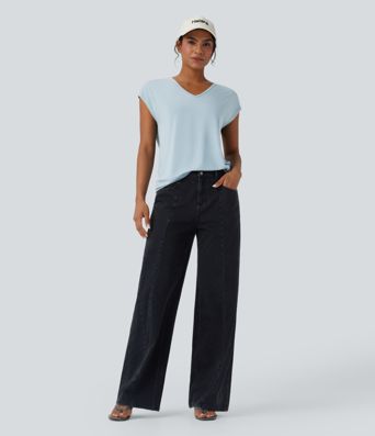 Lässiges Kurzarm-T-Shirt mit V-Ausschnitt