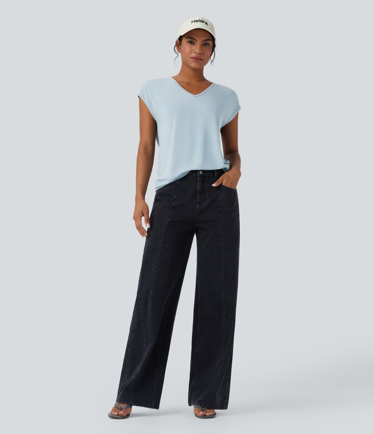 Lässiges Kurzarm-T-Shirt mit V-Ausschnitt