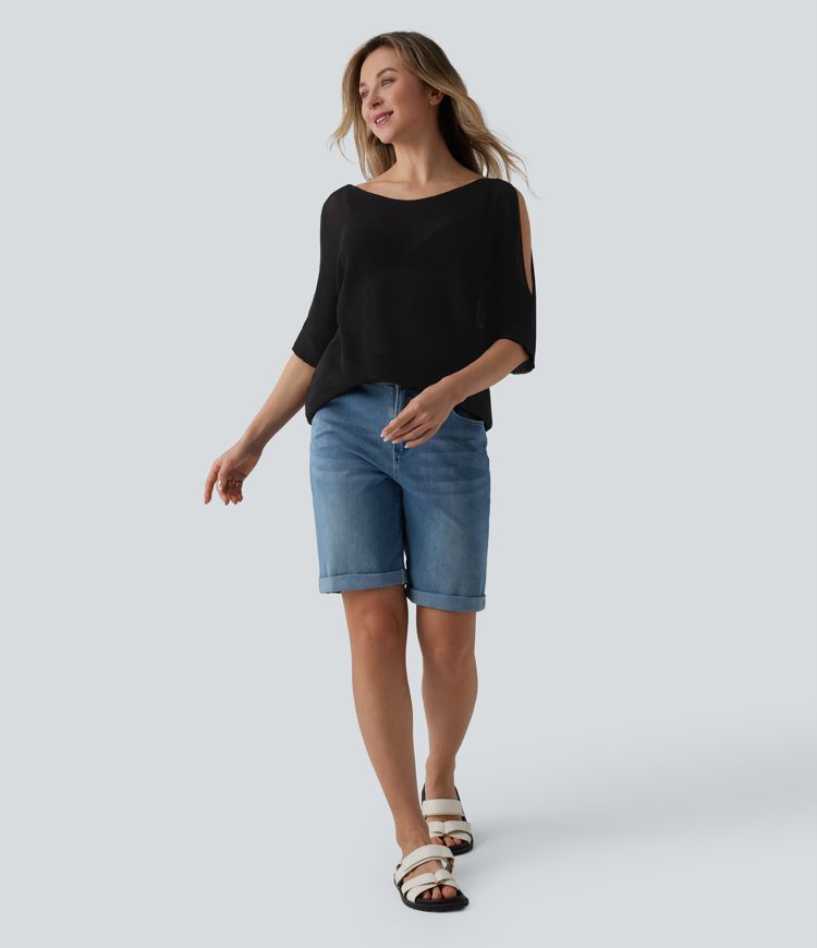 One Shoulder Half Sleeve Casual Jumper 