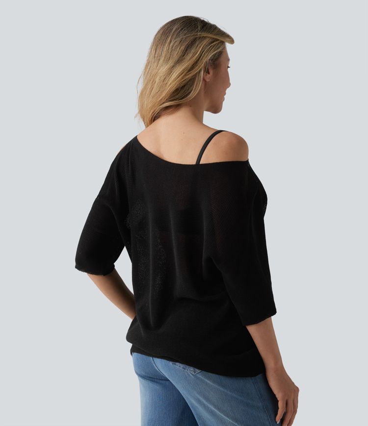 One Shoulder Half Sleeve Casual Jumper 